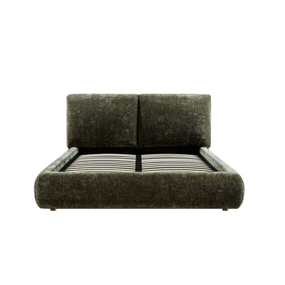 Thera Pillow Headboard Upholstered Bed, Moss Green Chenille