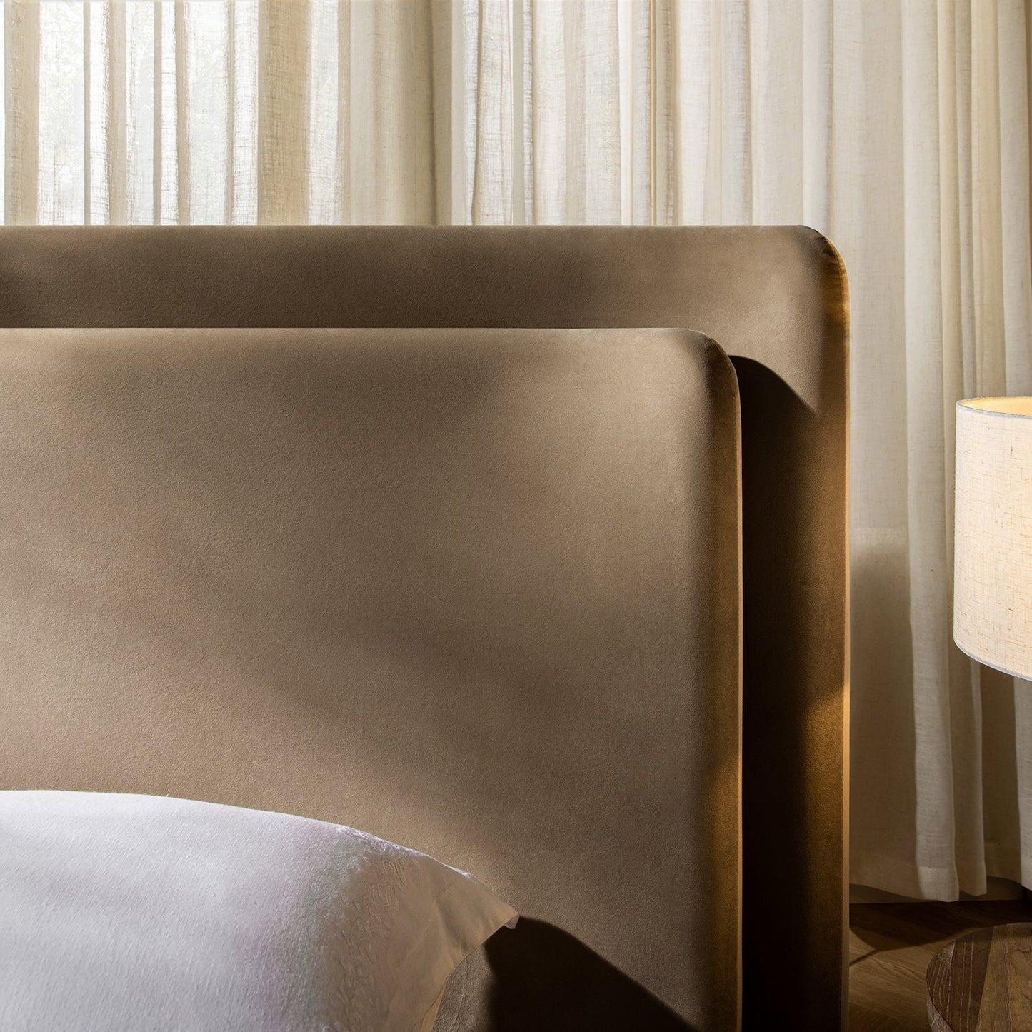 Jolene Layered Wingback Bed with Storage, Taupe Velvet