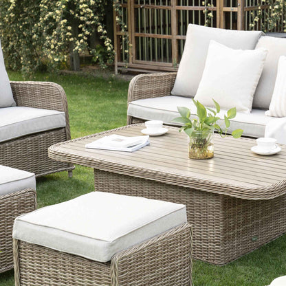 Hampshire 7-Seater Round Wicker Rattan Outdoor Sofa Set with Rising Table, Natural
