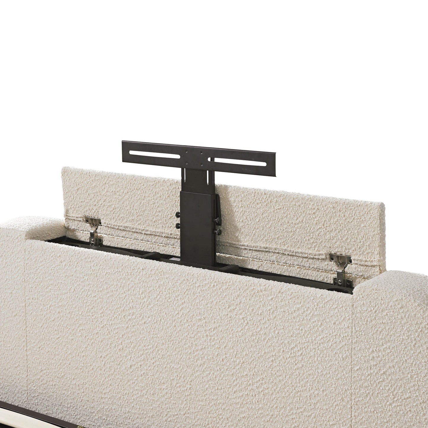 Egerie Curved Headboard Beige Boucle TV Bed with Ottoman Storage