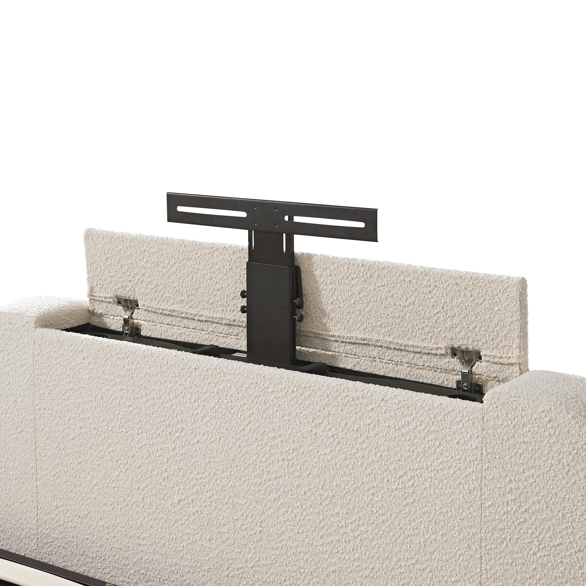 Egerie Curved Headboard Beige Boucle TV Bed with Ottoman Storage