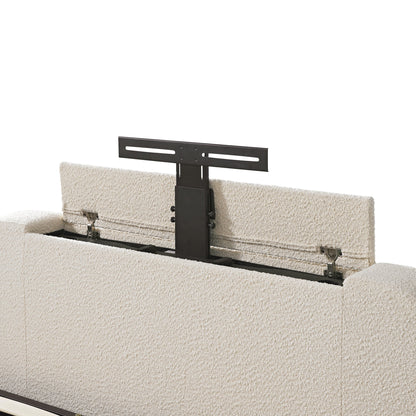Egerie Curved Headboard Beige Boucle TV Bed with Ottoman Storage