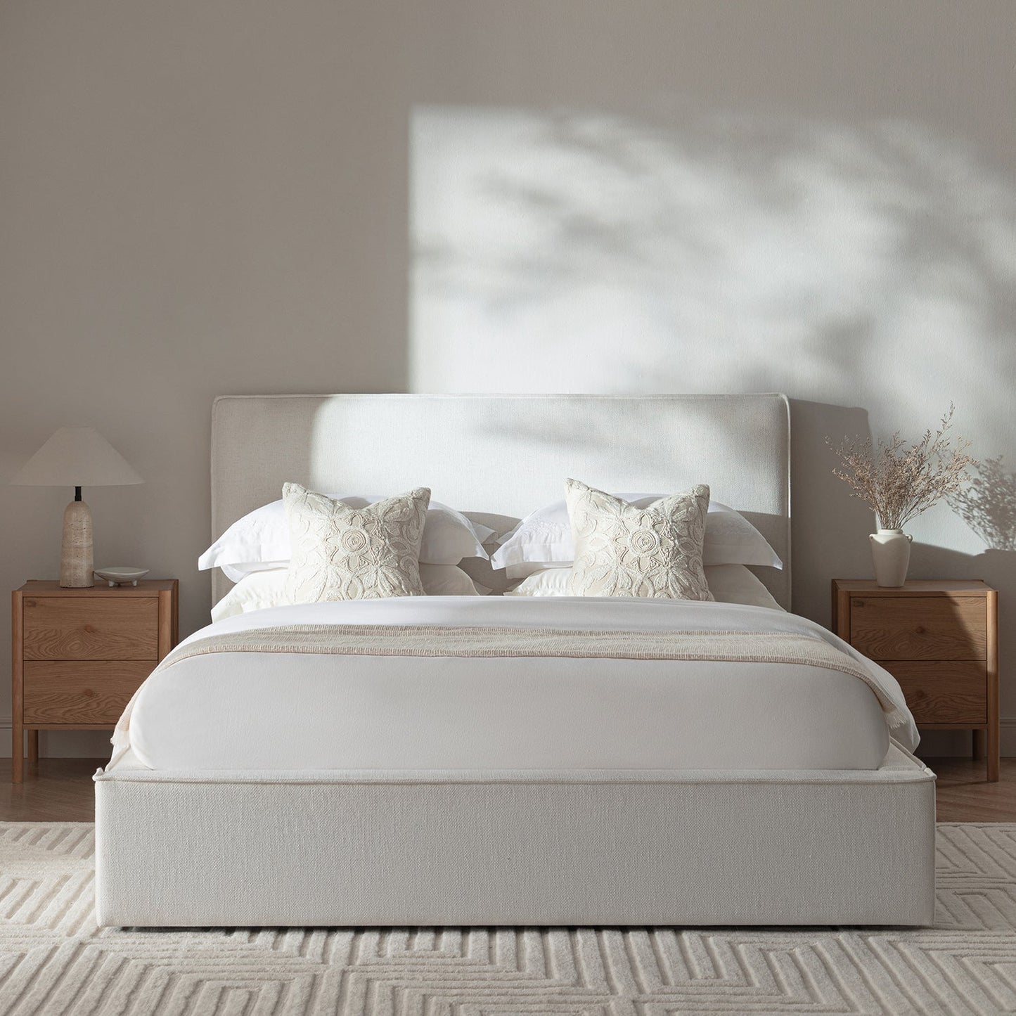 Forte Drawer Bed with Storage, Beige Linen Blend