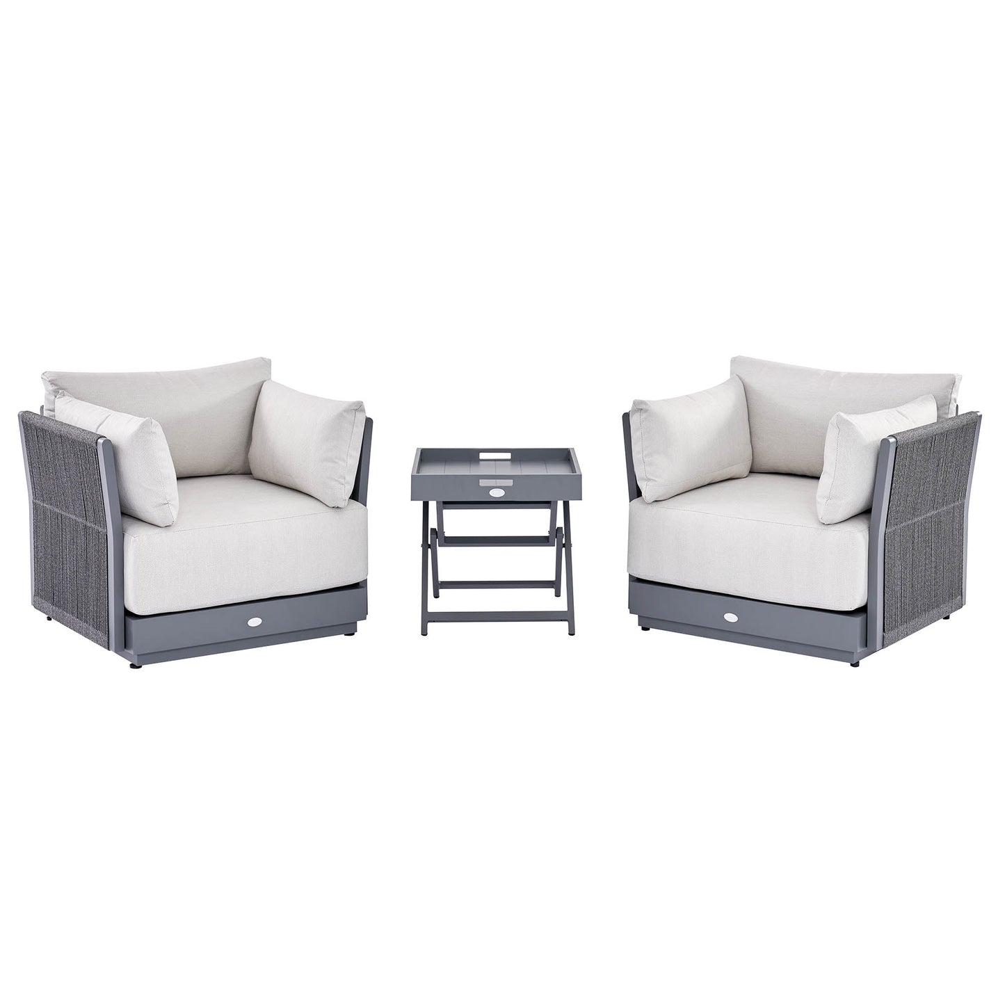 Pedra Rope and Aluminium Outdoor Bistro Set, Grey