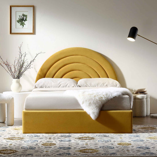 Archer Mustard Yellow Velvet Ottoman Bed with Storage