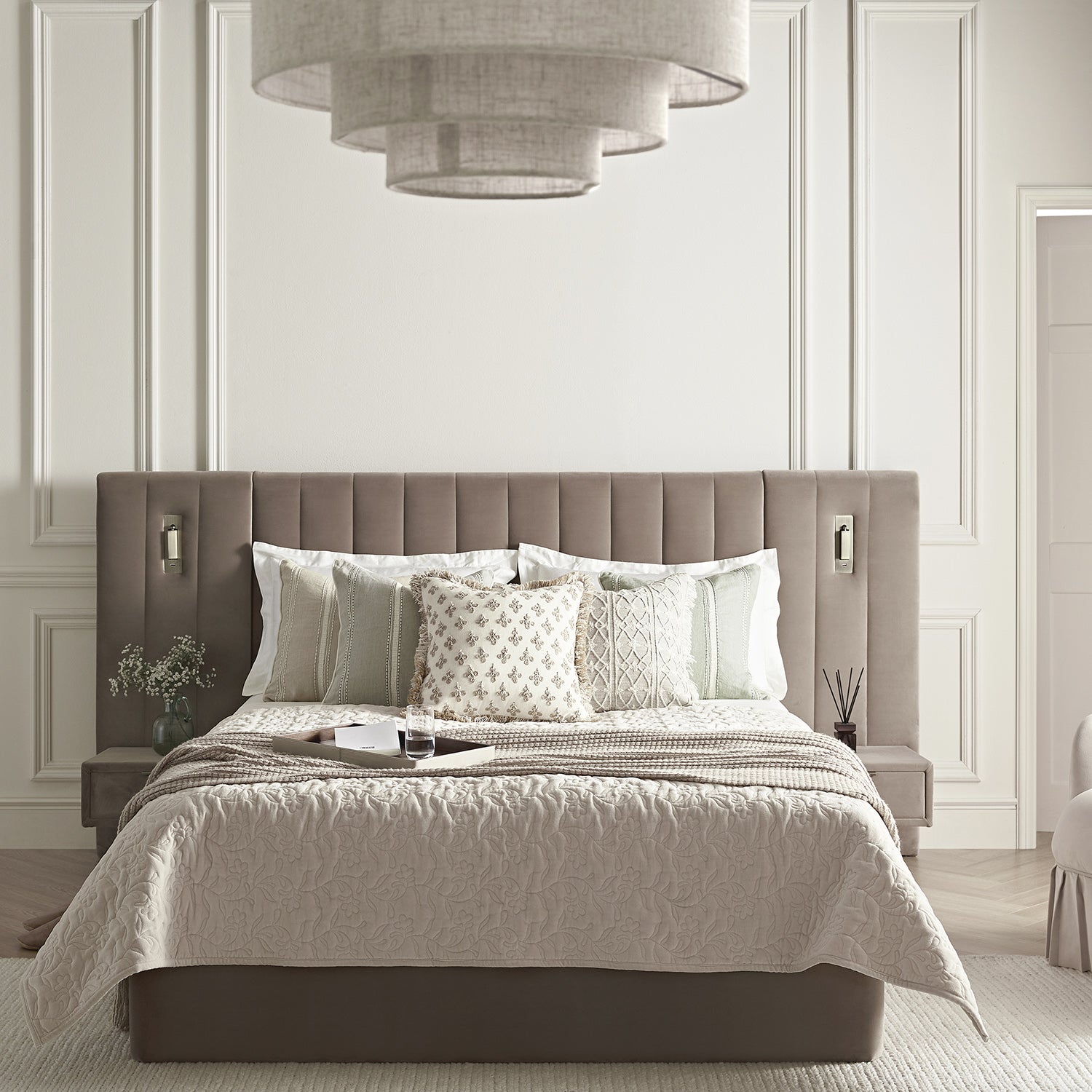 Tremezzo Oversized Ottoman Bed with Storage, Taupe Velvet