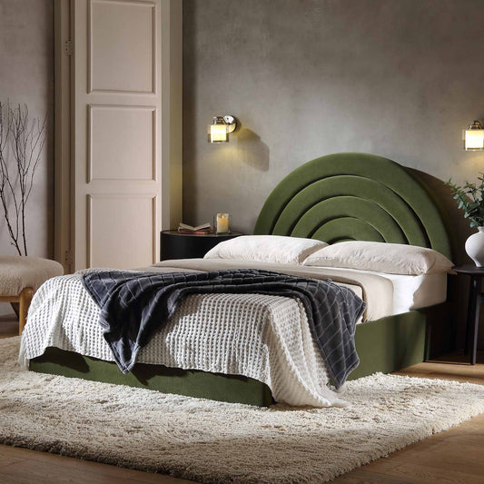 Archer Moss Green Velvet Ottoman Bed with Storage