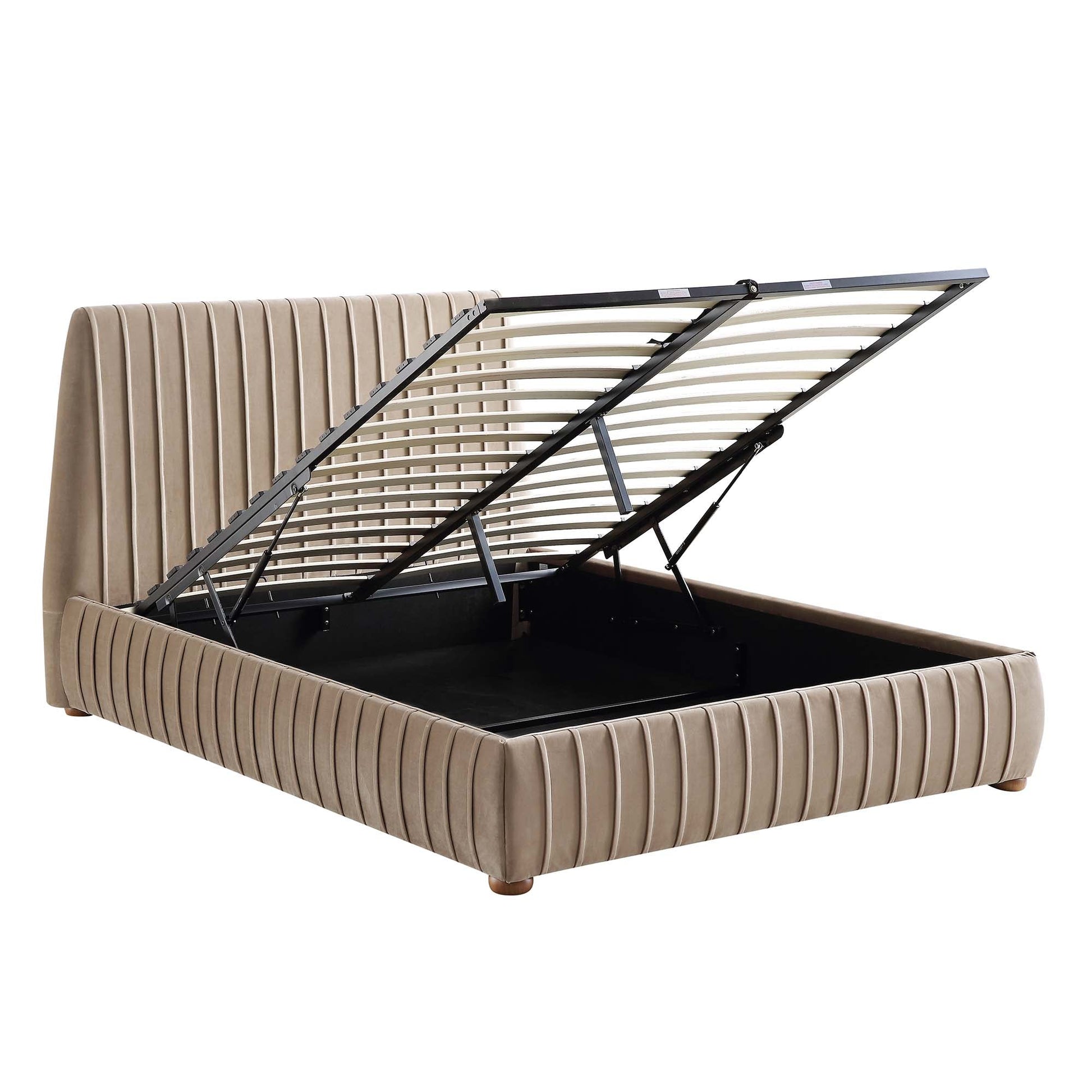 Helia Pleated Ottoman Bed with Storage, Taupe Velvet