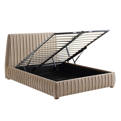 Helia Pleated Ottoman Bed with Storage, Taupe Velvet