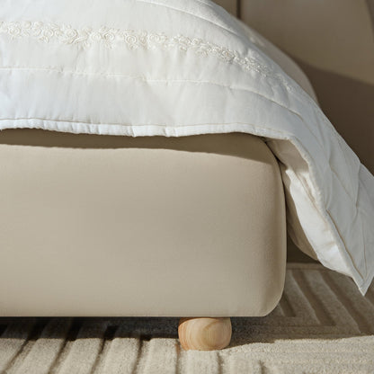 Egerie Extended Headboard Ottoman Bed with Storage, Champagne Velvet