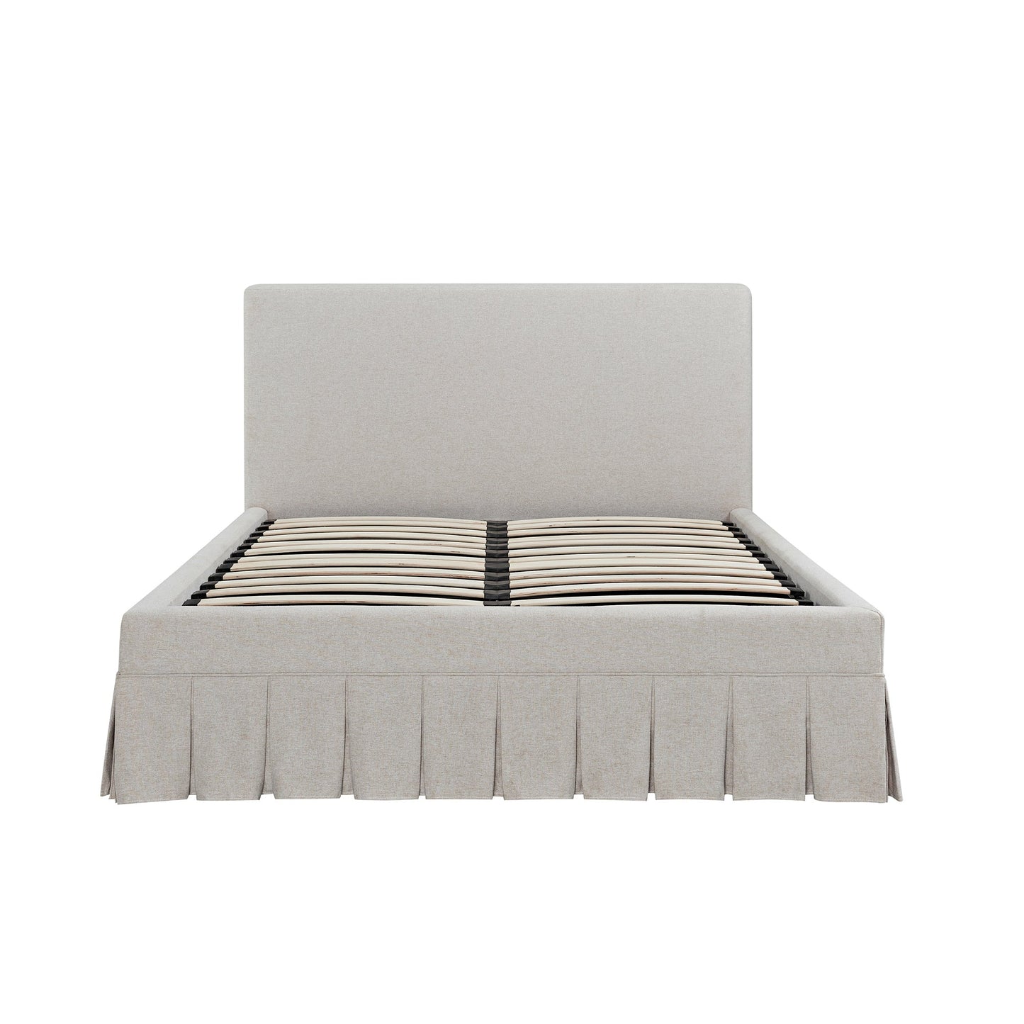 Egerton Box-Pleat Ottoman Bed with Storage, Oatmeal Brushed Fabric