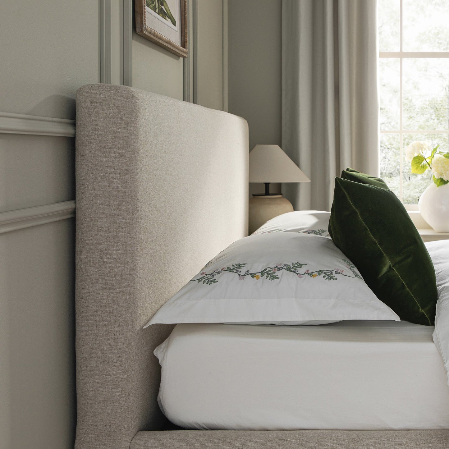 Egerton Box-Pleat Ottoman Bed with Storage, Oatmeal Brushed Fabric