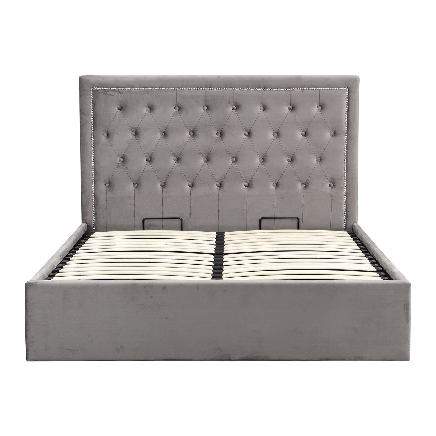 Hartwell Upholstered Ottoman Bed with Storage with Deeply Buttoned Headboard (Grey Velvet)