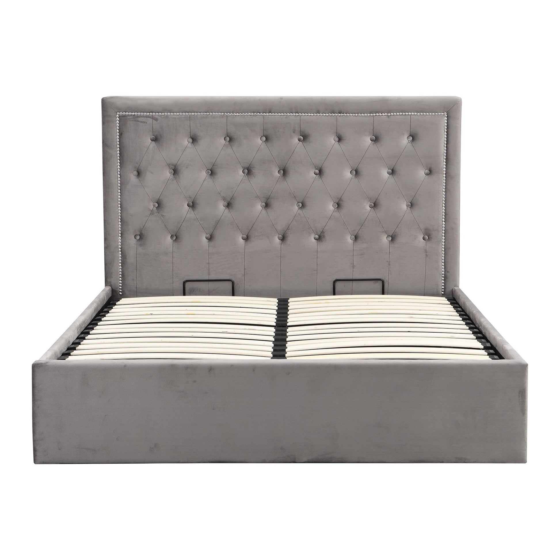 Hartwell Upholstered Ottoman Bed with Storage with Deeply Buttoned Headboard (Grey Velvet)