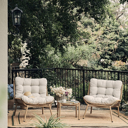 Marlowe 2-Seater Wicker and Aluminium Frame Bistro Set, Natural