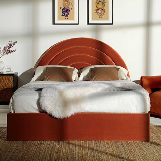 Archer Rust Velvet Ottoman Bed with Storage