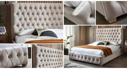 Venice Upholstered Plush Velvet Chesterfield Sleigh Bed Frame
