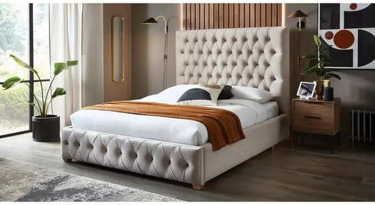 Venice Upholstered Plush Velvet Chesterfield Sleigh Bed Frame