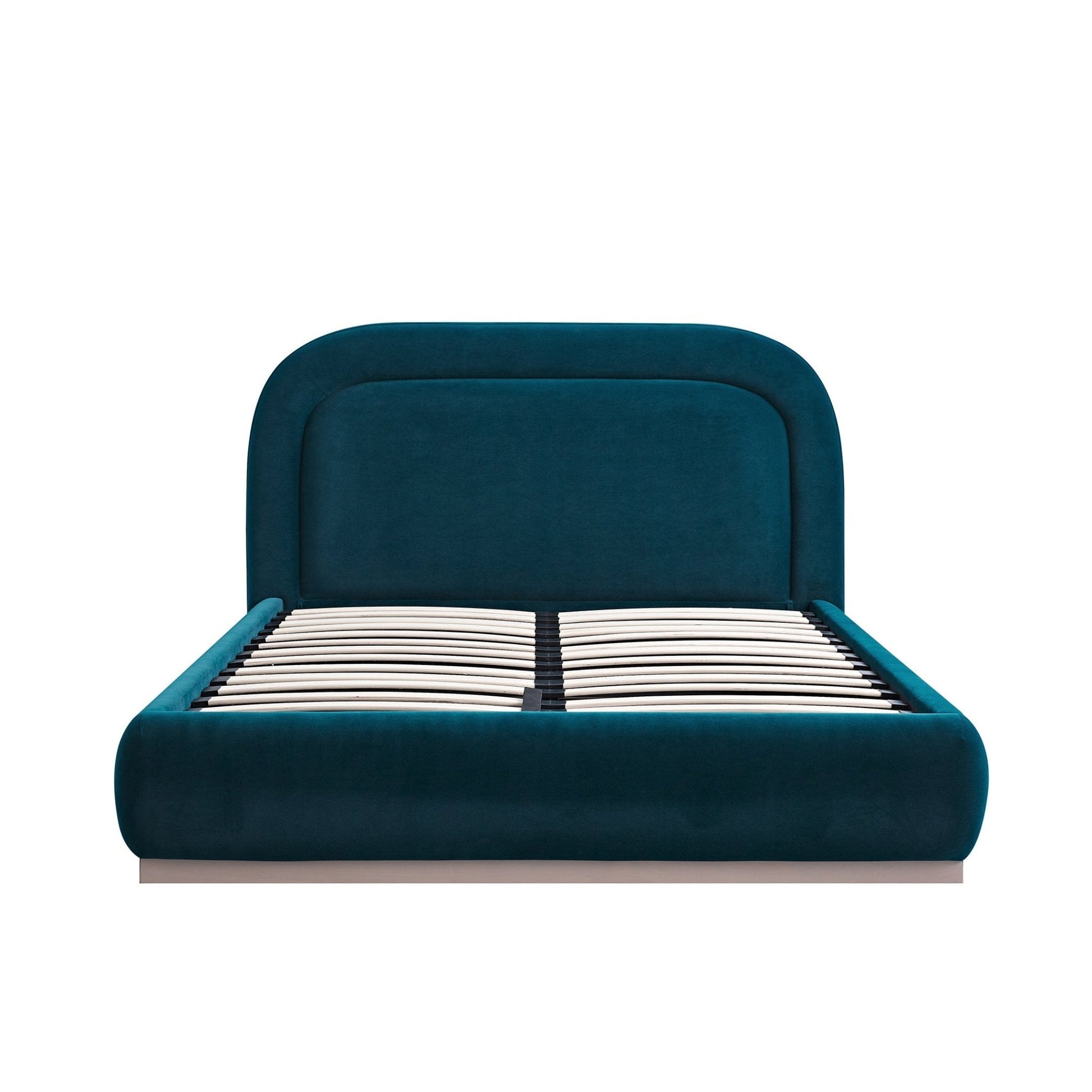 Luella Upholstered Wooden Plinth Base Bed with Storage, Teal Velvet