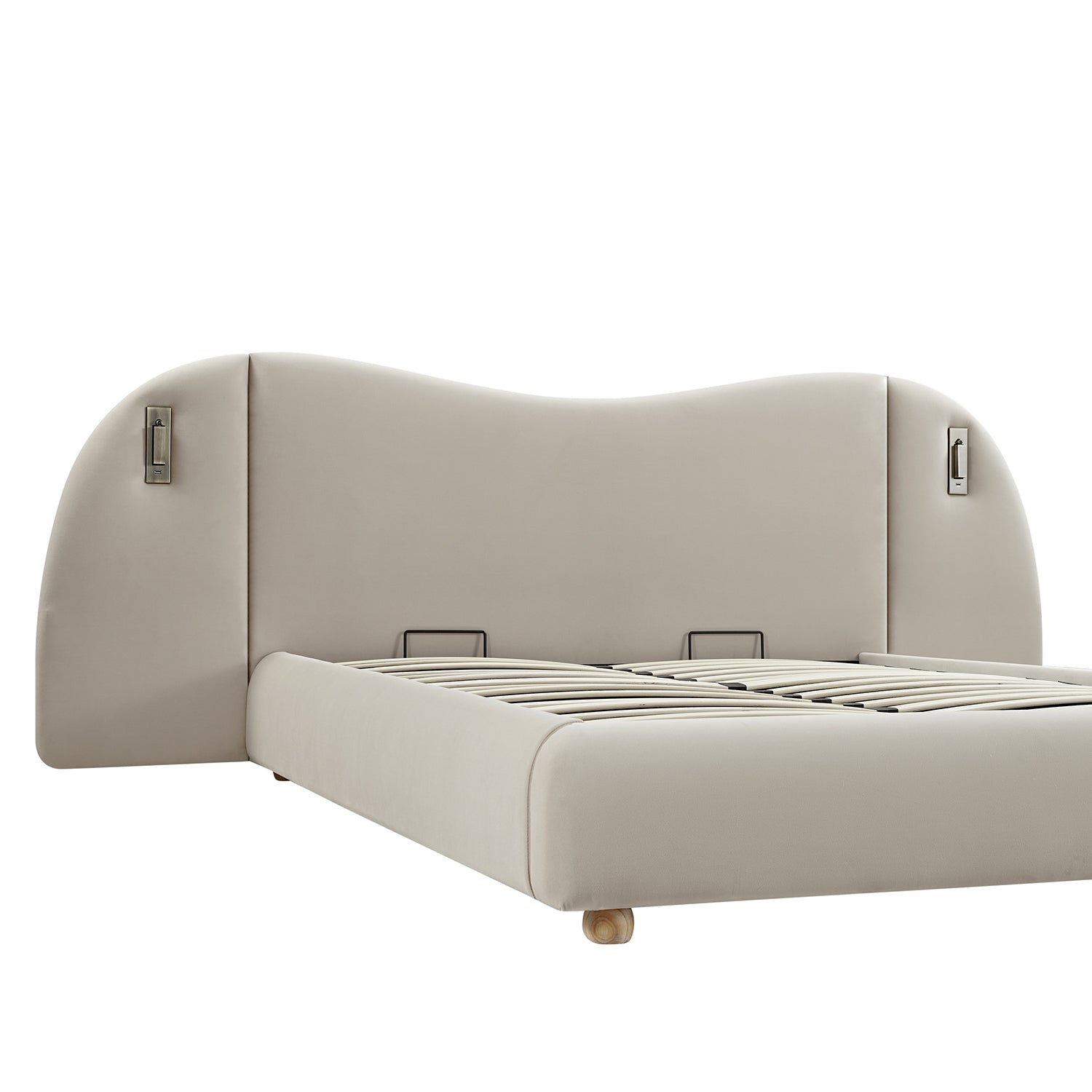 Egerie Extended Headboard Ottoman Bed with Storage, Champagne Velvet
