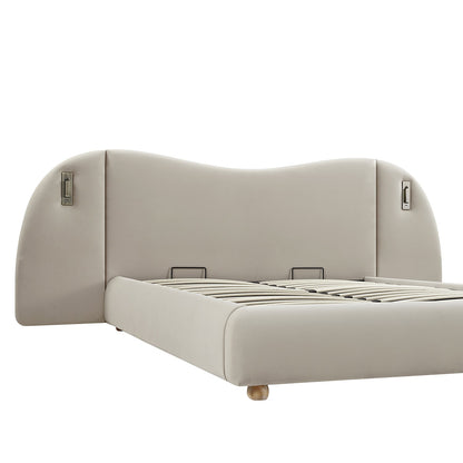 Egerie Extended Headboard Ottoman Bed with Storage, Champagne Velvet