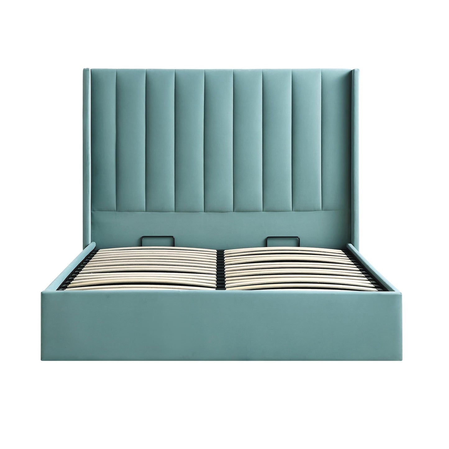 Wilton Seafoam Blue Velvet Ottoman Bed with Storage