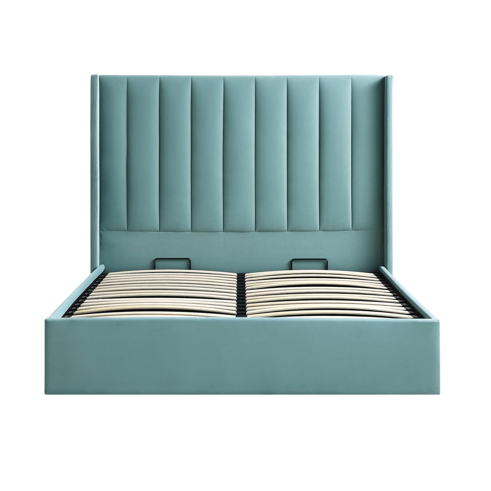 Wilton Seafoam Blue Velvet Ottoman Bed with Storage