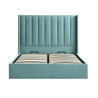 Wilton Seafoam Blue Velvet Ottoman Bed with Storage