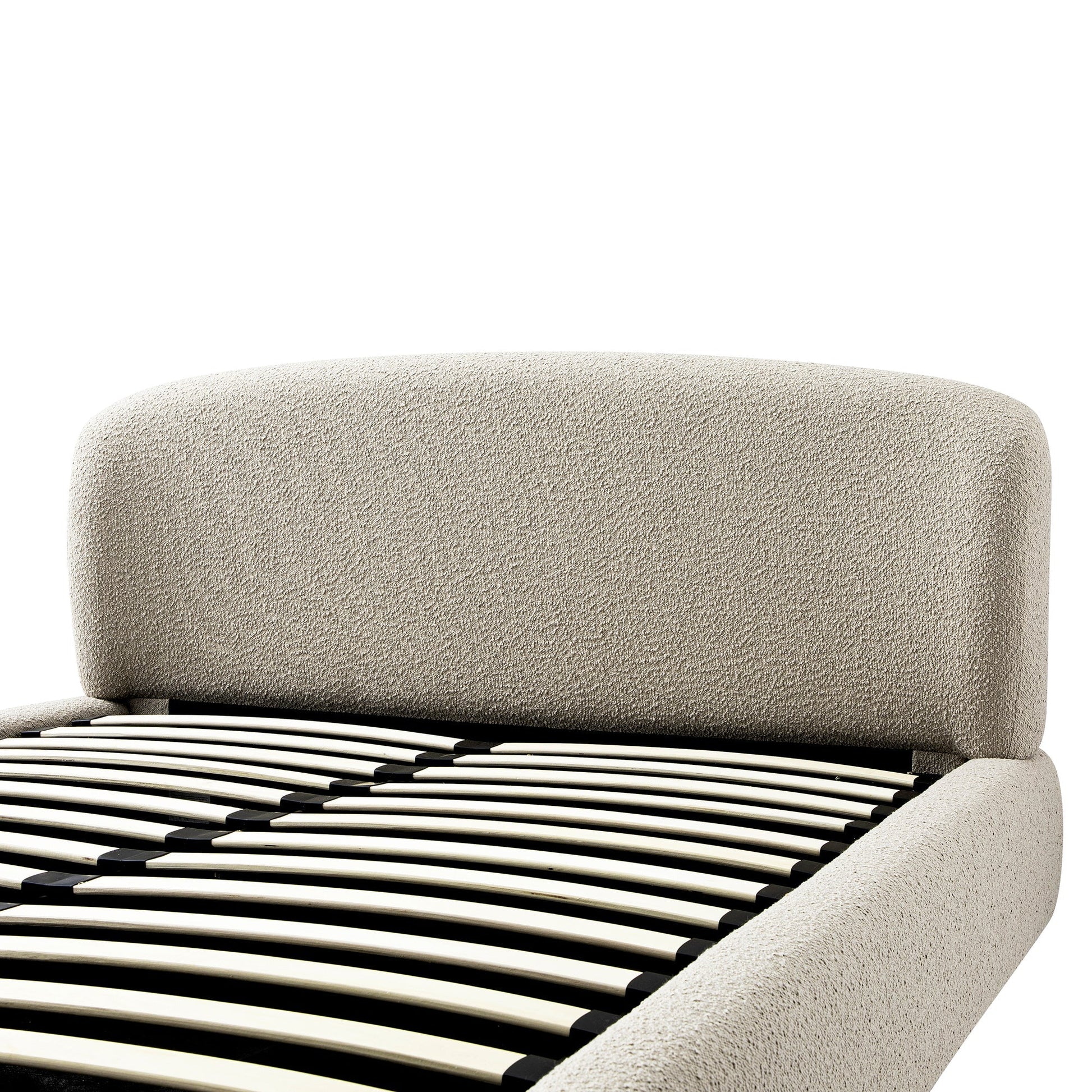 Constance Winged Headboard Ottoman Bed with Storage, Light Taupe Boucle
