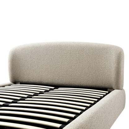 Constance Winged Headboard Ottoman Bed with Storage, Light Taupe Boucle