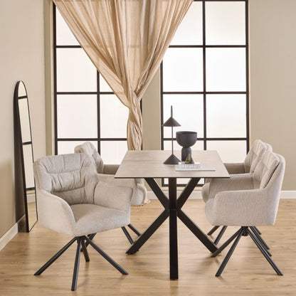 Heaven Dining Table Ceramic White Top 135cm with 4 Alonso Swivel Cream Chairs