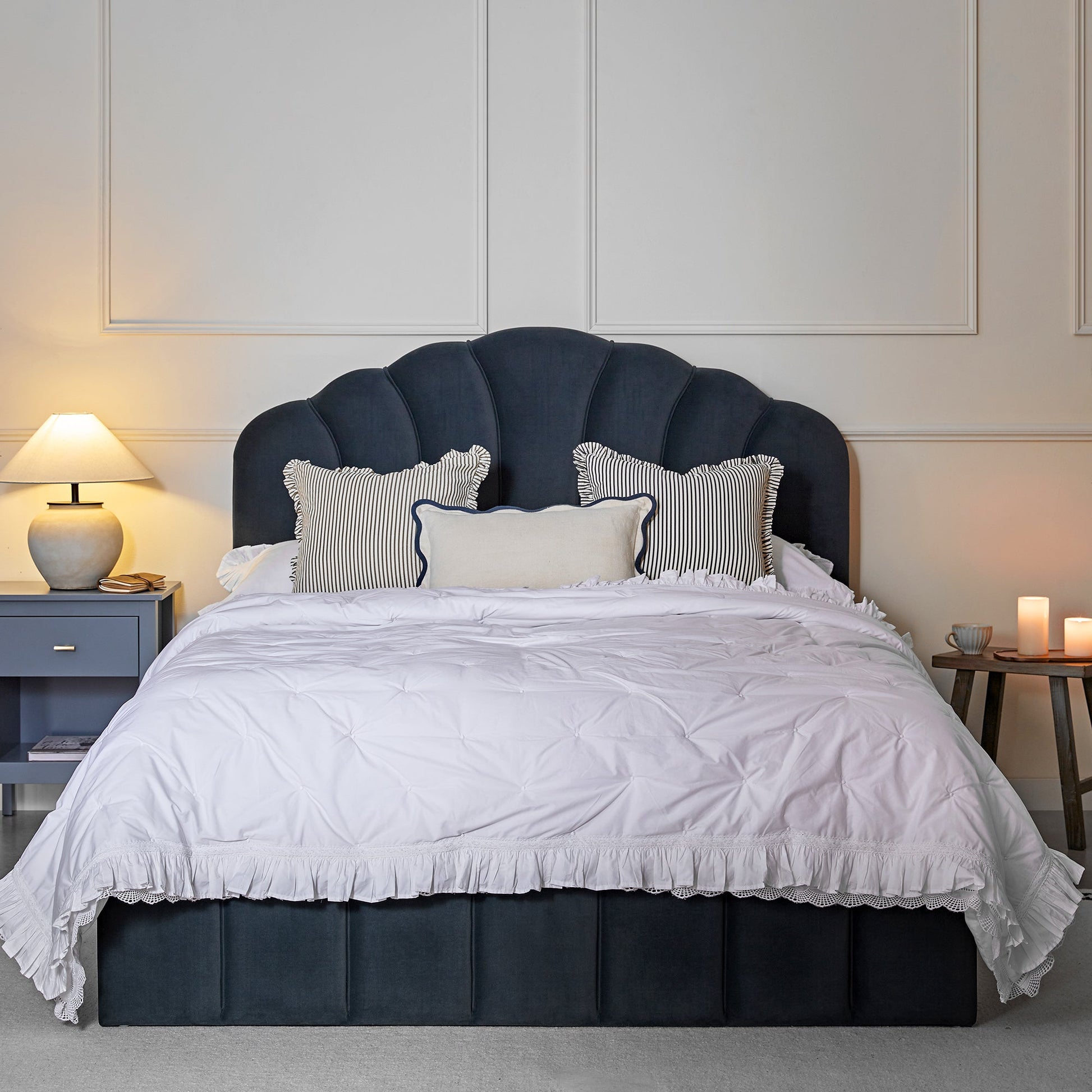 Hana Ottoman Bed with Storage, Aegean Blue Velvet