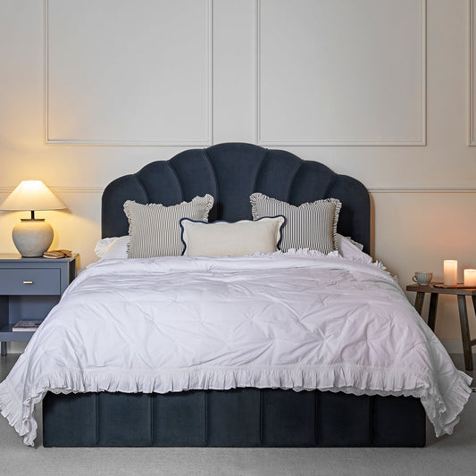 Hana Ottoman Bed with Storage, Aegean Blue Velvet