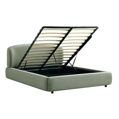 Constance Winged Headboard Ottoman Bed with Storage, Olive Linen
