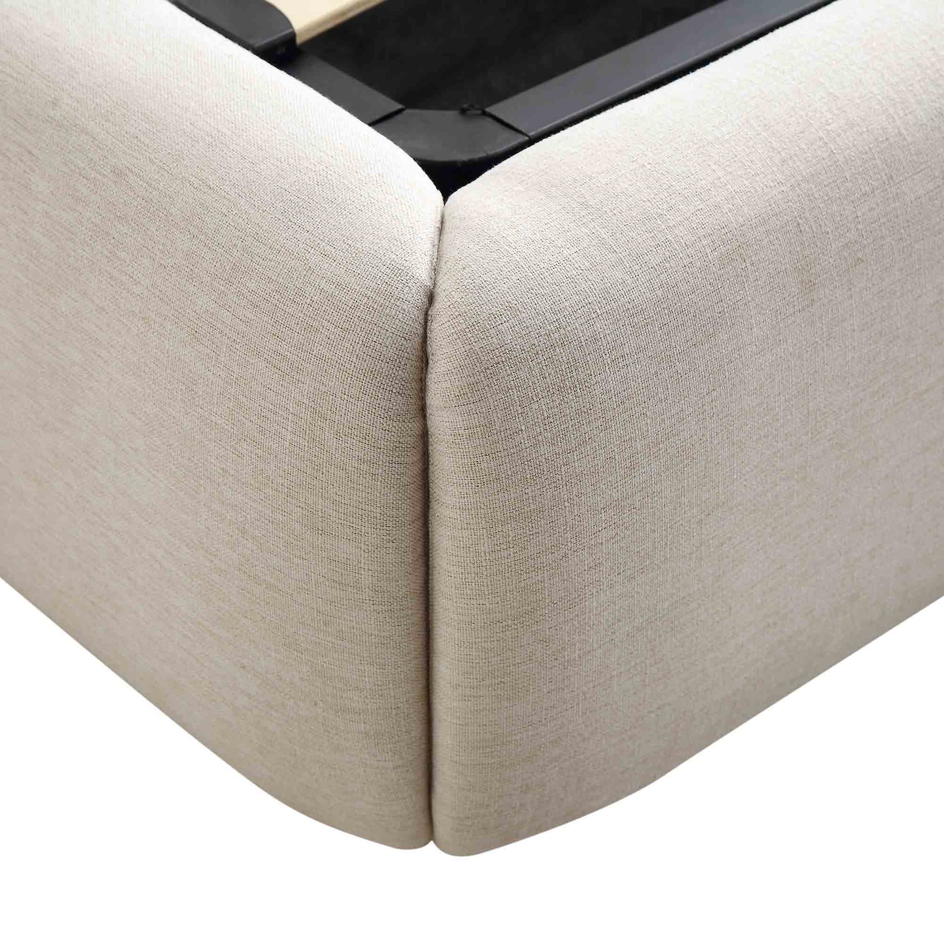 Constance Winged Headboard Ottoman Bed with Storage, Beige Linen