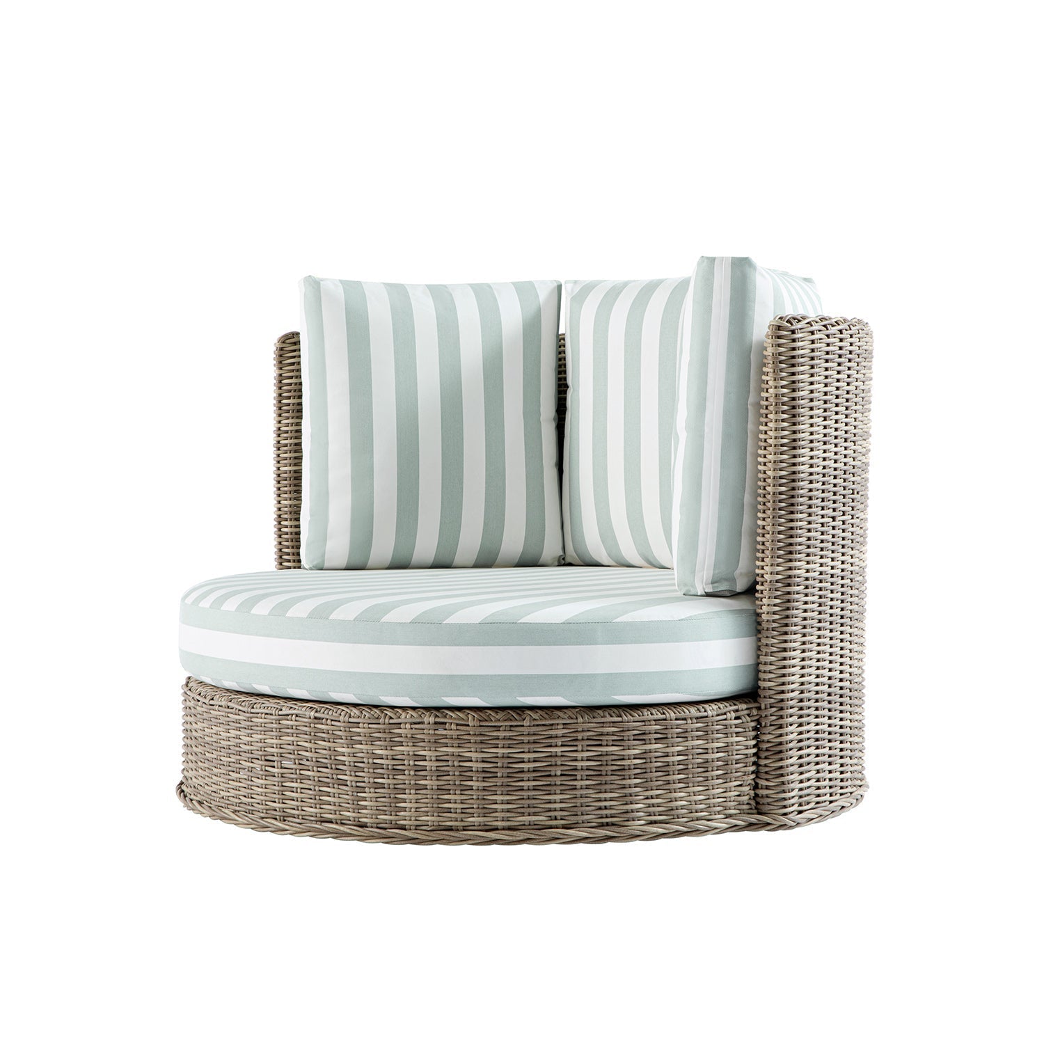 Bellagio Round Wicker Swivel Daybed, Natural with Sage Stripes