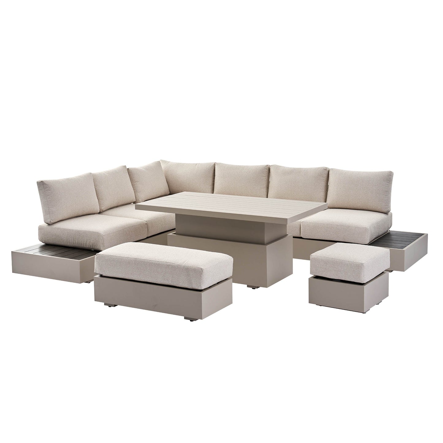Jardin Aluminium Large Corner Casual Garden Dining Set with Rising Table, Pumice