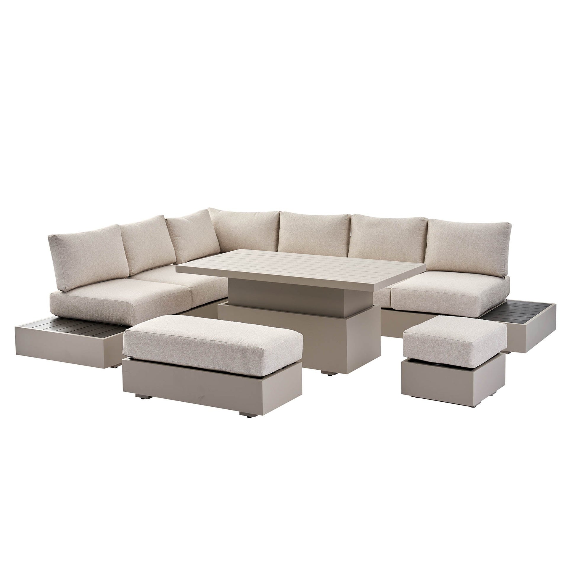 Jardin Aluminium Large Corner Casual Garden Dining Set with Rising Table, Pumice