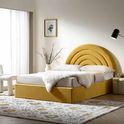 Archer Mustard Yellow Velvet Ottoman Bed with Storage