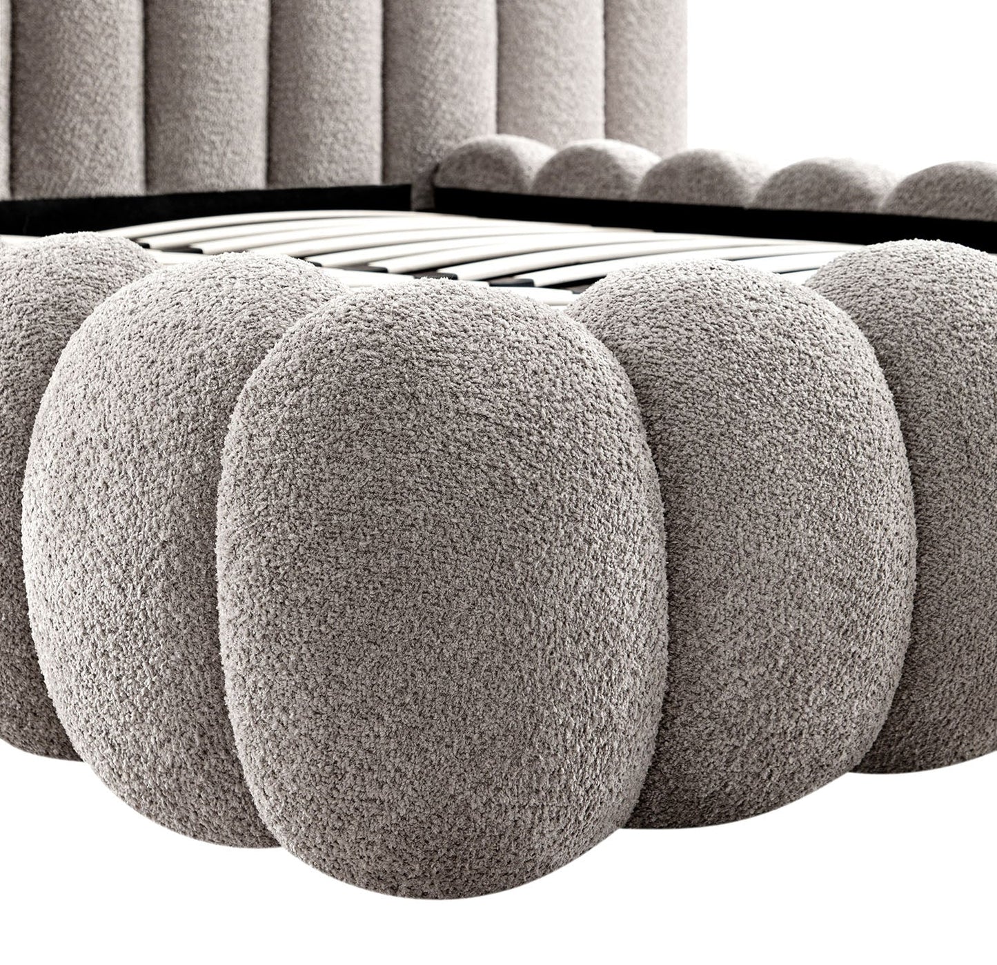 Sebastian Grand Bed with Storage, Stone Teddy Bouclé