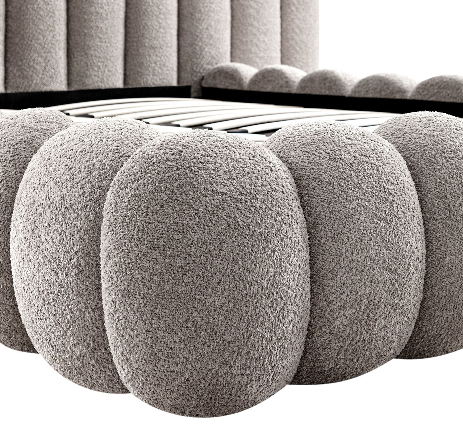 Sebastian Grand Bed with Storage, Stone Teddy Bouclé