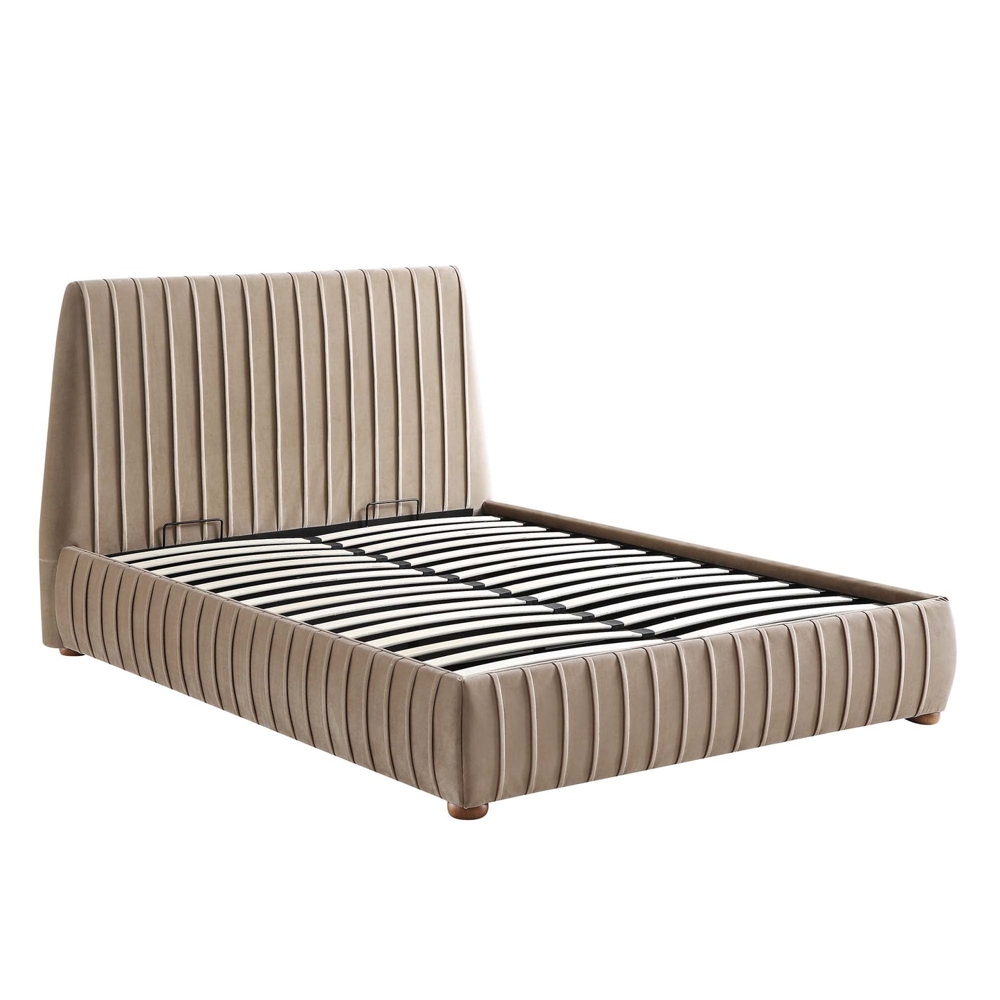 Helia Pleated Ottoman Bed with Storage, Taupe Velvet