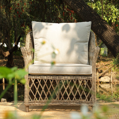 Willowbrook Lattice Weave Rattan 5-Seater Outdoor Sofa Set with Rising Table, Natural