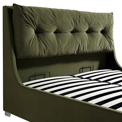 Hadley Moss Green Velvet Ottoman Bed with Storage