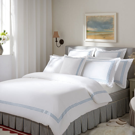 Egerton Box-Pleat Ottoman Bed with Storage, Blue Striped Linen