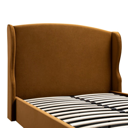 Kimberly Winged Upholstered Bed with Storage, Cinnamon Velvet