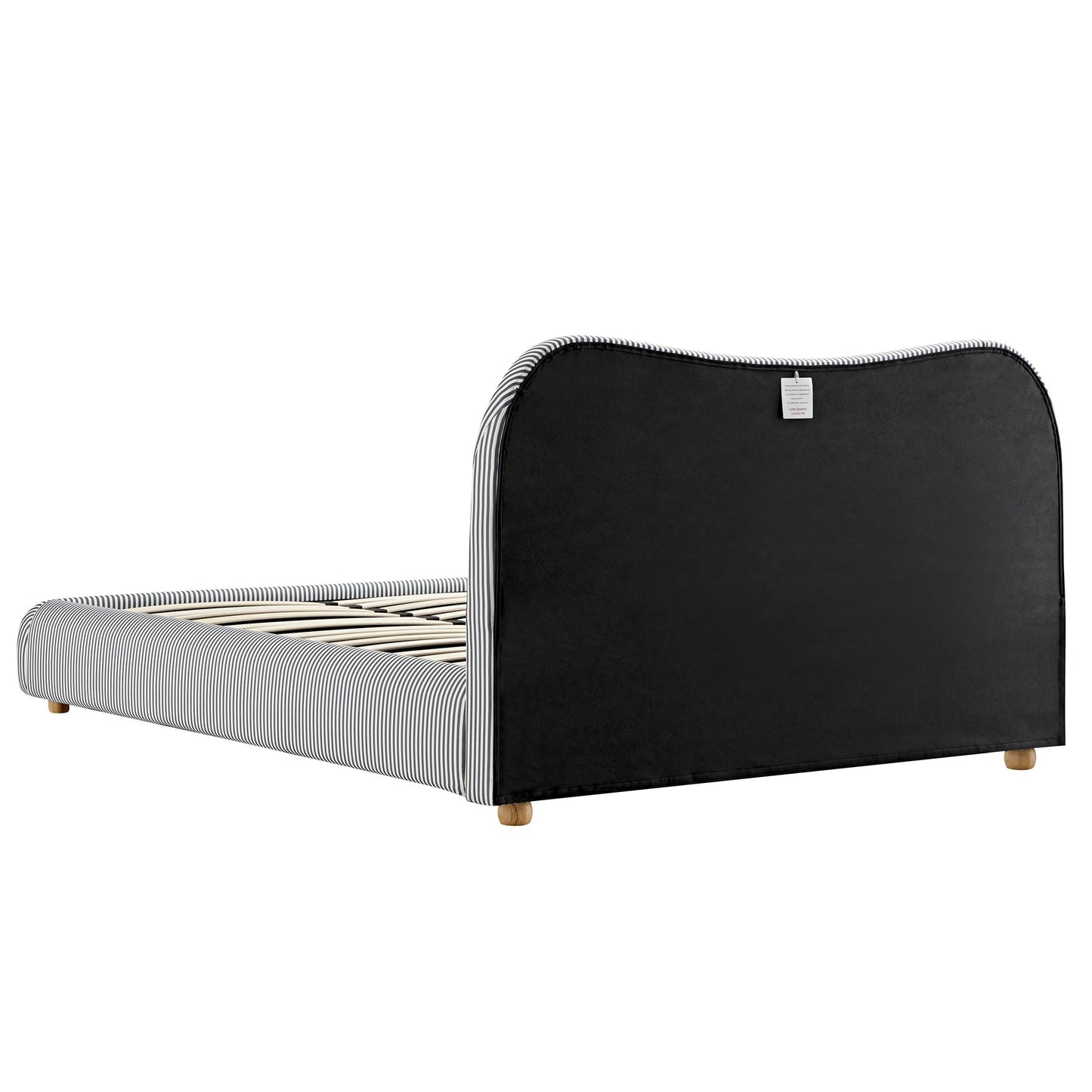 Egerie Curved Headboard Slate Blue Striped Fabric Ottoman Bed with Storage