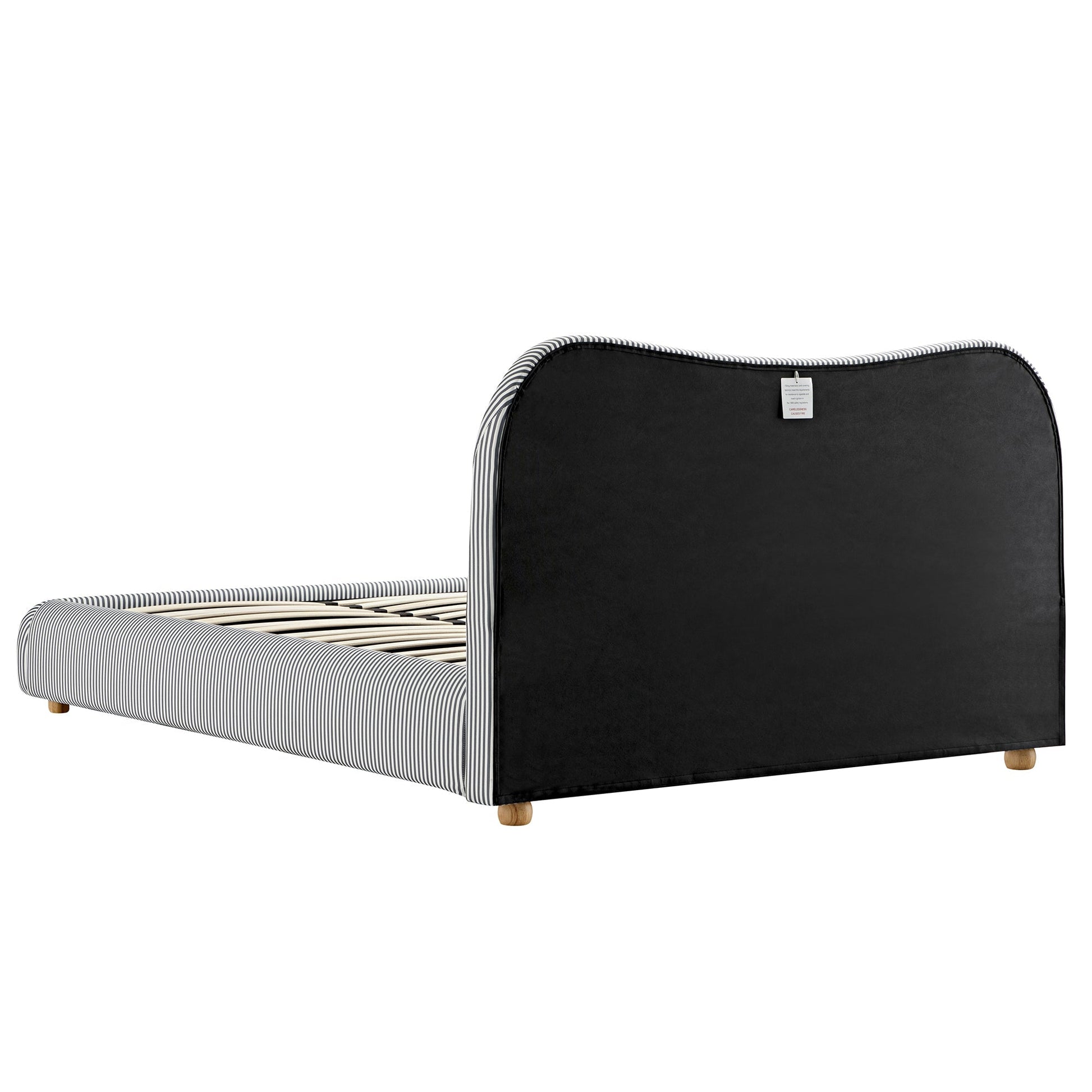 Egerie Curved Headboard Slate Blue Striped Fabric Ottoman Bed with Storage