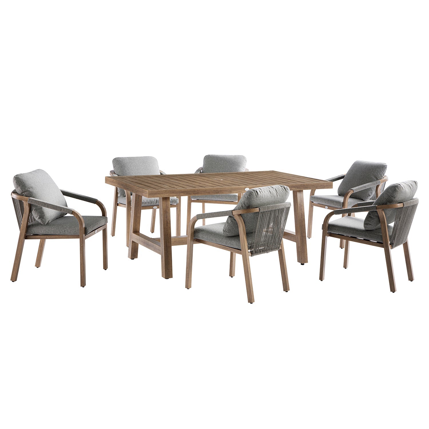 Manresa Rope 6-Seater Rectangular Garden Dining Set, Natural and Grey