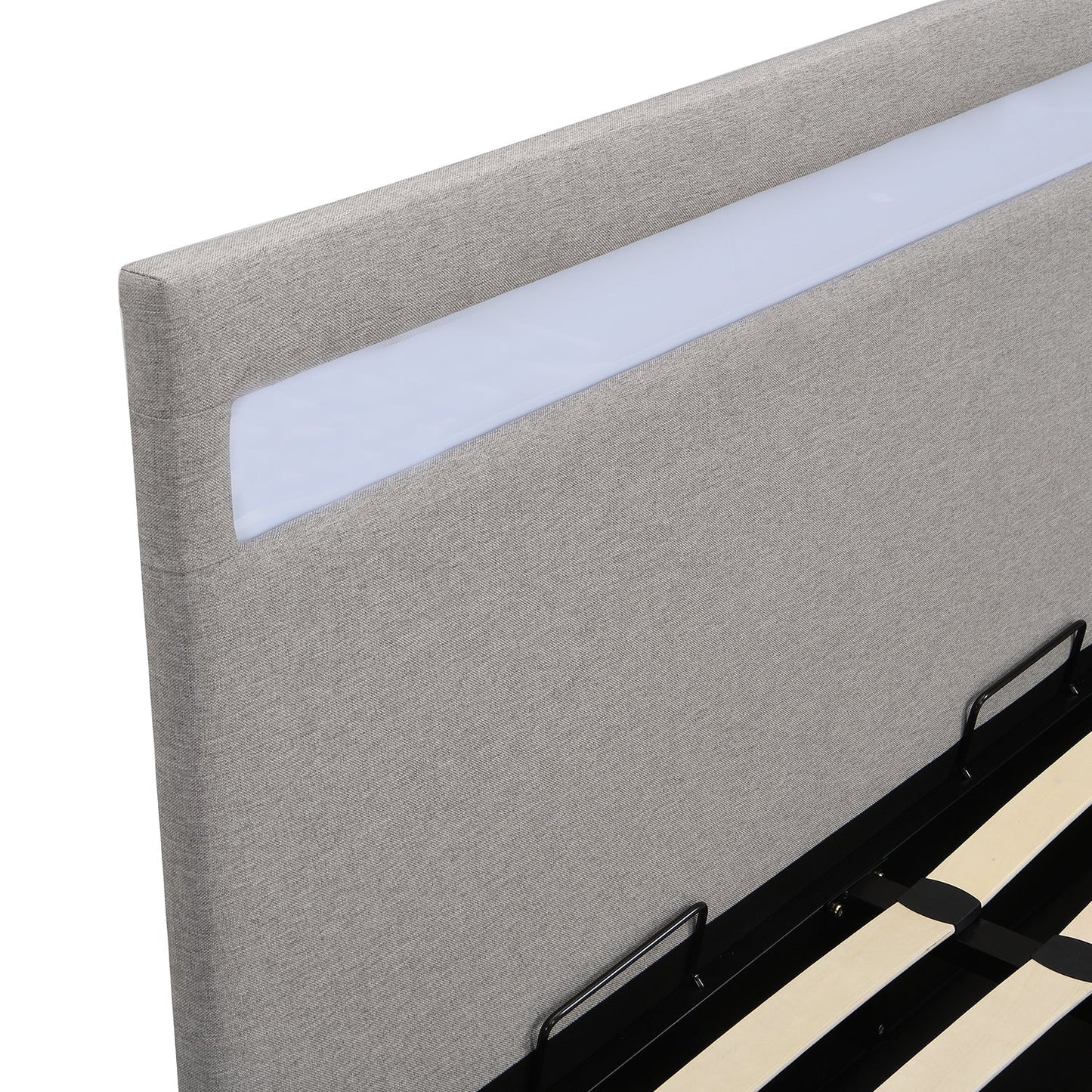 Pimlico End Opening Ottoman Bed with Storage Frame with Multi-colour LED Headboard (Grey Fabric)
